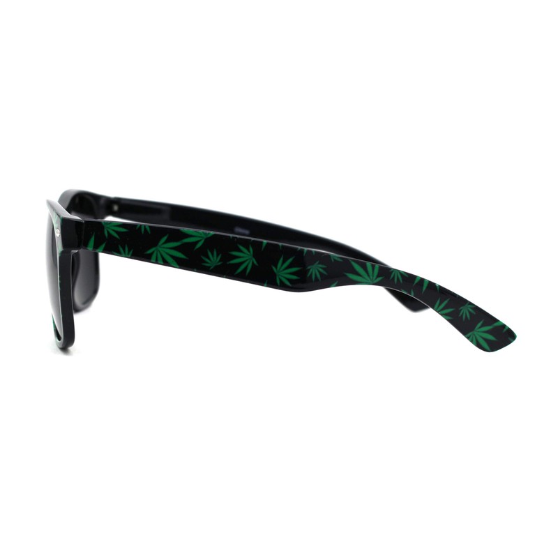 Super Dark Lens Pot Leaf Print Hipster Horn Rim Sunglasses