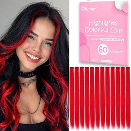 12PCS Red Hair Extensions Clip In 22Inches Straight Colored Hair Extensions For Kids Girls Colorful Highlights For Parties Gifts(Red)