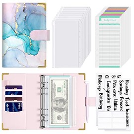 Rnivvi Budget Binder, A6 Binder Money Organizer for Cash, Marble Budget Binder with Zipper Envelopes, Money Saving Binder Cash Stuffing Envelopes for Budgeting, Cute Budget Planner for Planning, Blue
