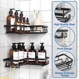 Diwoker Shower Shelf No Drilling Corner Shower Shelf Bathroom Organiser Shampoo Holder for Shower (Black, Pack of 2)