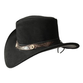 BRANDSLOCK Cowboy Hat Women Men Real Leather Western Style Wide Brim Cowgirl Hat Shapeable Lightweight Handcrafted Durable Bush Hat Black