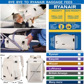 for Ryanair Cabin Bags 40x20x25 Underseat Carry-ons Bag 20L Small Travel Backpack Cabin Size for Airplanes Hand Luggage Bag Travel Rucksack for Women Fit 14 Inch Laptop with USB Charging Port-Beige