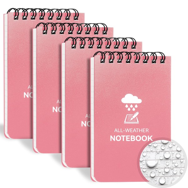 COIDEA Waterproof Notebook, 4 Pack Top-Spiral Pocket Notepad, 3" x