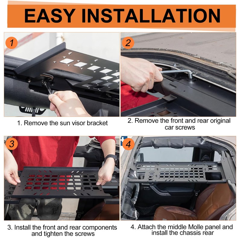 Roof Molle Panel, Compatible with 2007-2018 Jk (Hardtop Models Only),