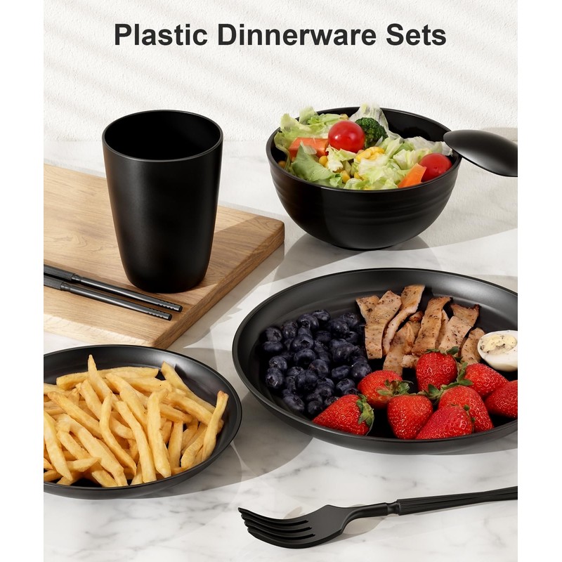 Quatish 48 Piece Plates and Bowls Sets for 6, Unbreakable
