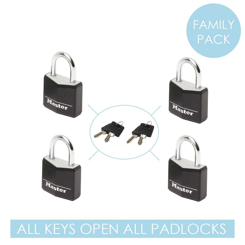 Master Lock 9120EURQNOPBLK 20mm Black Covered Aluminium Padlocks Four Pack