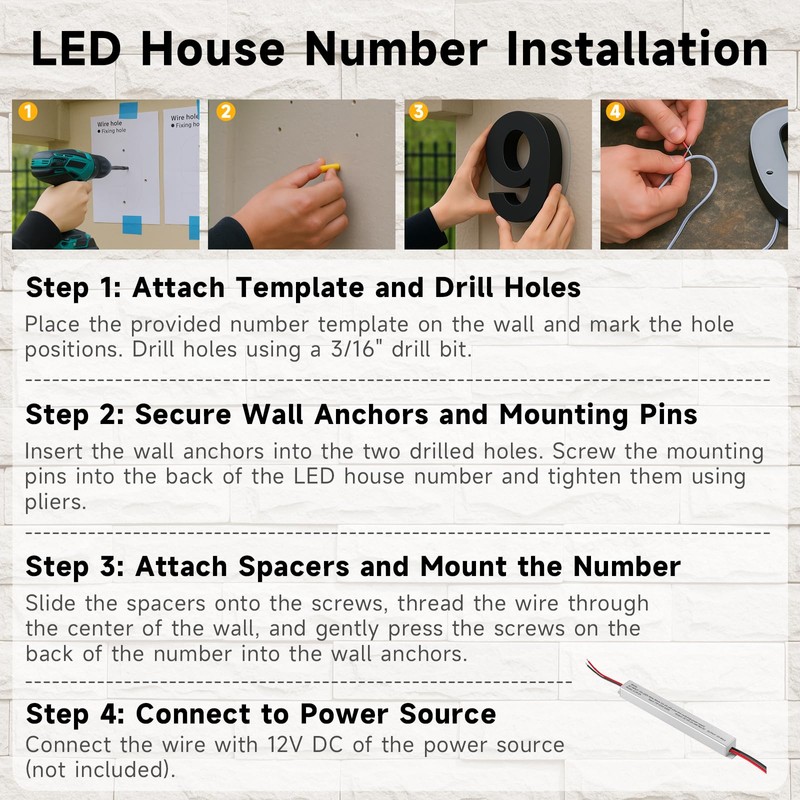 LLtronation 5 Inch Backlit House Numbers for Outside, Stainless Steel,