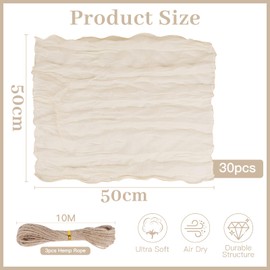 LALAGO 30 Pieces Gauze Cheese Cloth Napkins 50 cm Muslin Napkins Machine Washable Decorative Fabric Napkins Reusable Beige for Parties, Weddings, Receptions, Bridal Showers, Table Decorations