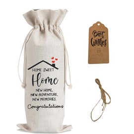 Julont 1Pcs Housewarming Gifts New Home Wine Bag,Perfect Gifts for New Homeowners, Realtor Gift to Clients,New Home Wine Bag For Friends, with 1Pcs Kraft Blessing Cards and natural jute rope