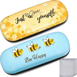 Pack of 2 Honey Bee Hard Shell Glasses Case Sunglasses Case Animal Pattern Glasses Box with 2 Cleaning Cloths, as shown