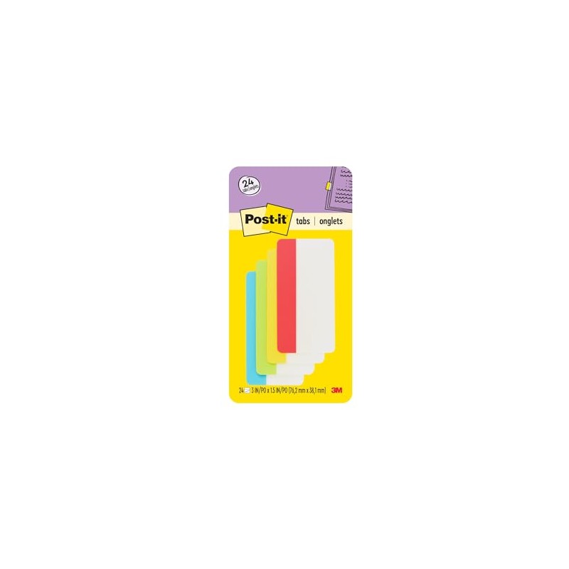 Post-it - Pestañas de 7.6 cm, Assorted Primary, 24 Tabs