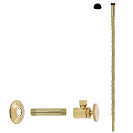 Westbrass D103K20-01 1/2" IPS" x 3/8" OD x 20" Corrugated Riser Supply Line Kit with Round Handle Angle Supply Shut Off Valve for Faucet and Toilet, Polished Brass