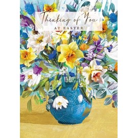 Thinking of You Easter Card Pretty Floral Design - Gold Foiled Greeting Card