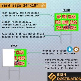 Weatherproof Yard Sign Car Wash Outdoor Advertising Printing H Yellow Lawn Garden Banners 24x18 Inches 2 Sides Print