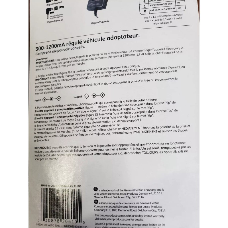 GE Universal dc car power adapter 3V 6V 9V 12V