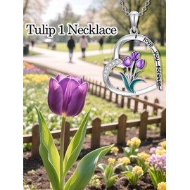 WINNICACA Purple Tulip Necklace 925 Sterling Silver Heart Tulips Flower Pendant Necklaces Jewelry Gifts for Women Her Wife Anniversary Birthday Gift
