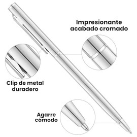 VERALY.MX | Set 4pcs Bolígrafo Retractil Metalico Dorado Plateado Negro Delgado Exquisito Metal Pluma Elegante Escritura Caligrafia Trio Clasico Casual Oficina Trabajo Escuela