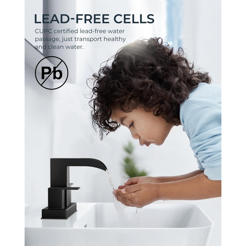 FORIOUS Square Black Bathroom Faucets for 2 Hole or 3
