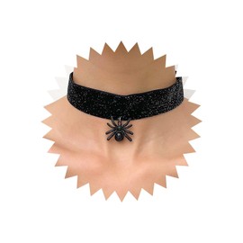 Atentuyi Punk Rock Wide Thick Black Velvet Necklace Silver Lace Choker Gothic Necklace Goth Spider Pendant Necklace Suede Choker Vintage Short Collar Necklace Jewelry for Women and Girls