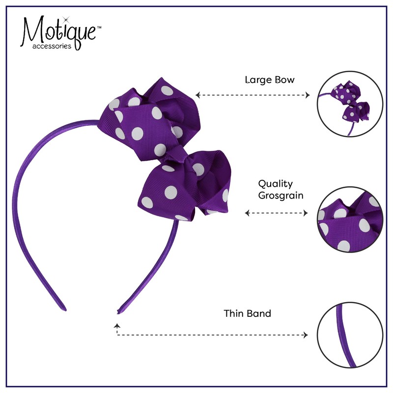 Motique Accessories Girls Polka Dot Bow Headband (Purple)