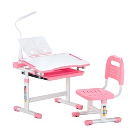 VEVOR  Kids Chair and Desk Set Table Lamp Adjustable Height & Tilted Desktop Pink