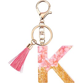 Rohans Pink and Gold Resin Alphabet Initial Letter Keychain, Bag Charm, Key Ring with Lobster Clasp (K)