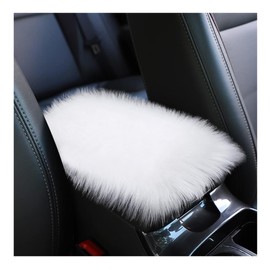 Suvnie Furry Car Center Console Cover, 11.8"×7.9" Sheepskin Wool Armrest Box Cushion Pad, Comfort Soft Auto Center Console Protector, Interior Decor Accessories for Most Vehicles (White)