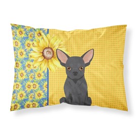 Caroline's Treasures WDK5374PILLOWCASE Summer Sunflowers Black Chihuahua Fabric Standard Pillowcase Lightweight Super Soft Easy Care Decorative Artwork Pillowcase, Standard
