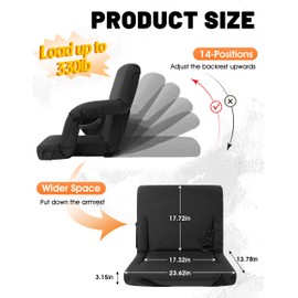 FASTMOMENT 2 Pcs Stadium Seats with Back Support 14-Position Stadium Seats for Bleachers Portable Bleacher Chairs with Wider Cushion, Thick Padding Ideal Seats for Sport Event, Camping (Black, 2-Pack)