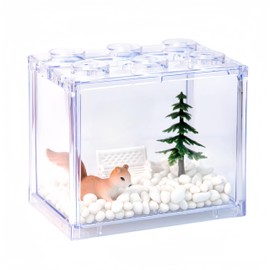 Small Sea Monkey Tank, Stackable Mini Betta Fish Tank Tinny Aquarium Kit with Aquarium Gravel, Moss Ball Tank Shrimp Tank 0.27 Gallon Acrylic Cube Fish Bowl for Shrimp Snails