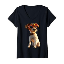 Womens Jack Russell Terrier Dog with Sunglasses Cute Jack Russells V-Neck T-Shirt