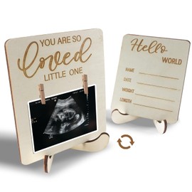 Focal20 Wooden Ultrasound Picture Frames Double Sided Baby Sonogram Photo Frame Thick Wood Baby Shower Sign Gift for Expecting Parents Pregnancy Announcement Keepsake