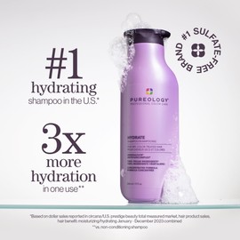 Pureology Hydrate Shampoo - For Dry or Color-Treated Hair, Intense Hydration & Softness, With Rose Extract & Green Tea, Vegan & Sulfate-Free