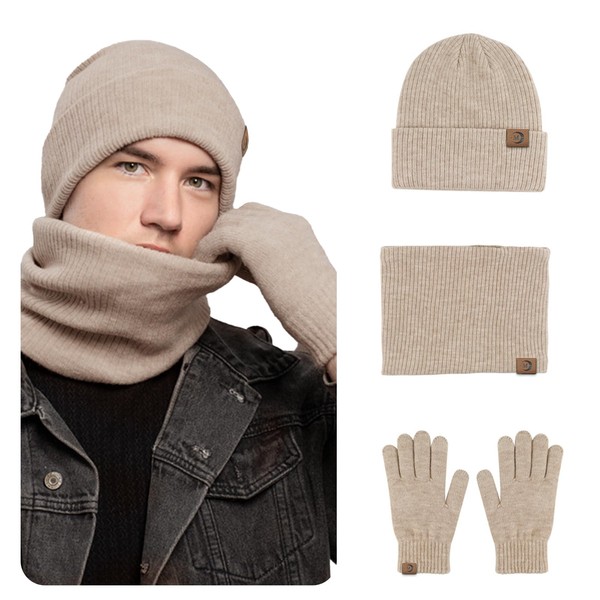 MARUKO 3 Pcs Men's Beanie Hat Scarf and Touch Screen