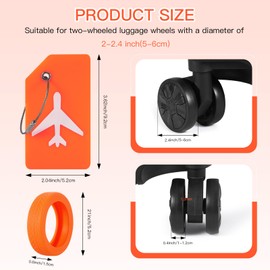 2 Pcs Silicone Luggage Tag for Suitcases with Stainless Loop, 8 Pcs Luggage Wheel Covers, Wear-Resistant, Anti-Noise, Silicone Luggage Wheel Protective Covers for 2-2.4" Spinner Wheel. (Orange)