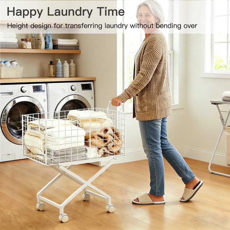 Solcasaco Rolling Laundry Basket with Wheels, 27" Elevated 80L Cart