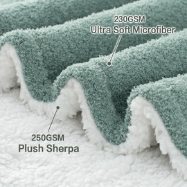 LONG CREATE Ultra Soft Sherpa Fleece Blanket 90"X 90" Queen Size, 480GSM Big Cozy and Warm Knit Throws for Winter, Fuzzy and Plush Reversible Thick Blankets for Couch Bed Sofa, Sage Green