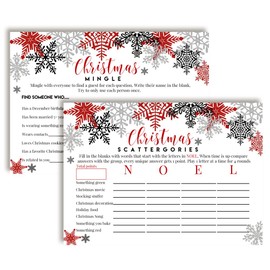 Festive Snowflake Themed Christmas Party Game Categories & Mingle Get To Know You Fill In Game Cards, Ten 5" x 7" Fill In The Blank Cards by AmandaCreation