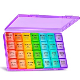 mossime XL Pill Boxes 7 Day 4 Times a Day, Weekly Pill Box Organiser Large Daily Dossett Pill Box 7 Day 28 Compartments, 7day Medication Organiser Big Travel Tablet Organiser for Vitamin (Purple)