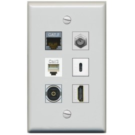 RiteAV Cat7 Coax HDMI Phone Toslink USB-C Wall Plate - Flat Style [Gray/Gray]
