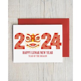 Lunar New Year 2024 Card | Chinese New Year | Year of the Dragon | Red and Gold Chinese Zodiac | Choose From Different Designs and Quantities (STYLE 8 SINGLE CARD)