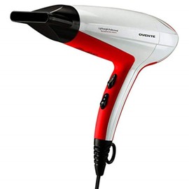 Ovente 1875 Watt Lightweight Hair Dryer, Ionic & Tourmaline Technology, Ideal for Body, Volume & Smoothing, Concentrator Nozzle Attachments for Home, Travel, or Professional Use, White & Red X2210W