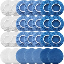 Tallew 40 Pcs 9 to 10 Inches Buffer Pads Bulk Car Polisher Bonnets Orbital Buffer Bonnets Microfiber Polishing Pad Car Wax Cover for Cleaning and Polishing(Royal Blue,Light Blue,White)