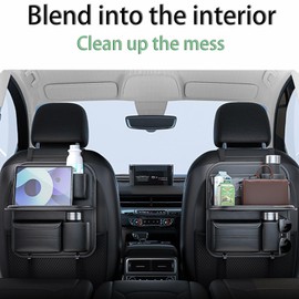 Ycpasta Foldable Car Table for Backseat Headrest with Big Pockets Waterproof Leather,Seat Organizer for Backseat,Back Seat Car Organizer with Tray