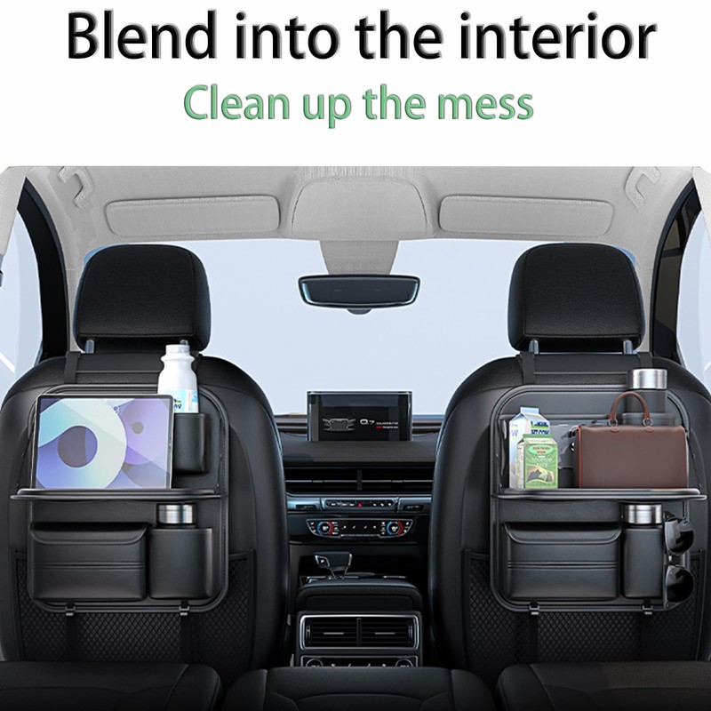Ycpasta Foldable Car Table for Backseat Headrest with Big Pockets