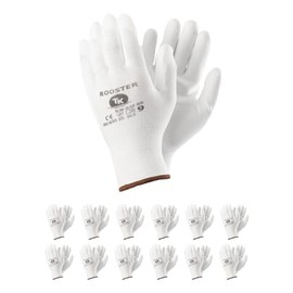 TK Gloves ROOSTER/Protective Gloves Polyester Coated with Polyurethane/Size 09, 12 Pairs/White/Assembly Gloves/Gloves Work Gloves