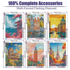 tigdtiu Set di 6 diamond painting per adulti, 5D fai da te, decorazione da parete, 30 x 40 cm