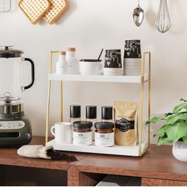2087 Coffee Bar Organizer for Countertop, Multifunctional Coffee Station Organizer for Accessories Storage, 2 Tier Wooden Shelf for Coffeebar, Countertop, Corner