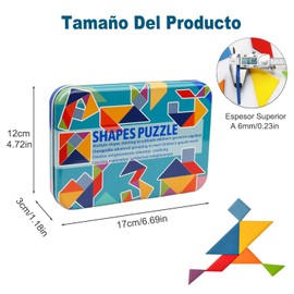 YUJWW Tangrama de Colores, Rompecabezas de Bloques de Patrones de Formas Montessori, Mejorar Las Habilidades de Pensamiento, Viene con Caja de Almacenamiento y 60 Tarjetas de Diseño