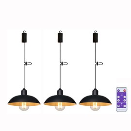 YIKEGE LICHT 3X Battery Operated Outdoor Chandelier for Gazebo Pendant Light Industrial Hanging Lamp with Remote Decorative Lights Lantern Indoor Powered by 4*AA Batteries for Porch Pavilion Camping